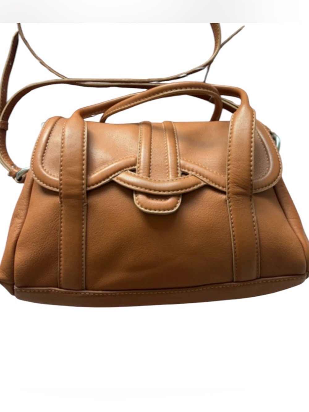 Radley London Cheadle Tan Leather Satchel Crossbody Bag Height 9” x 13” Width